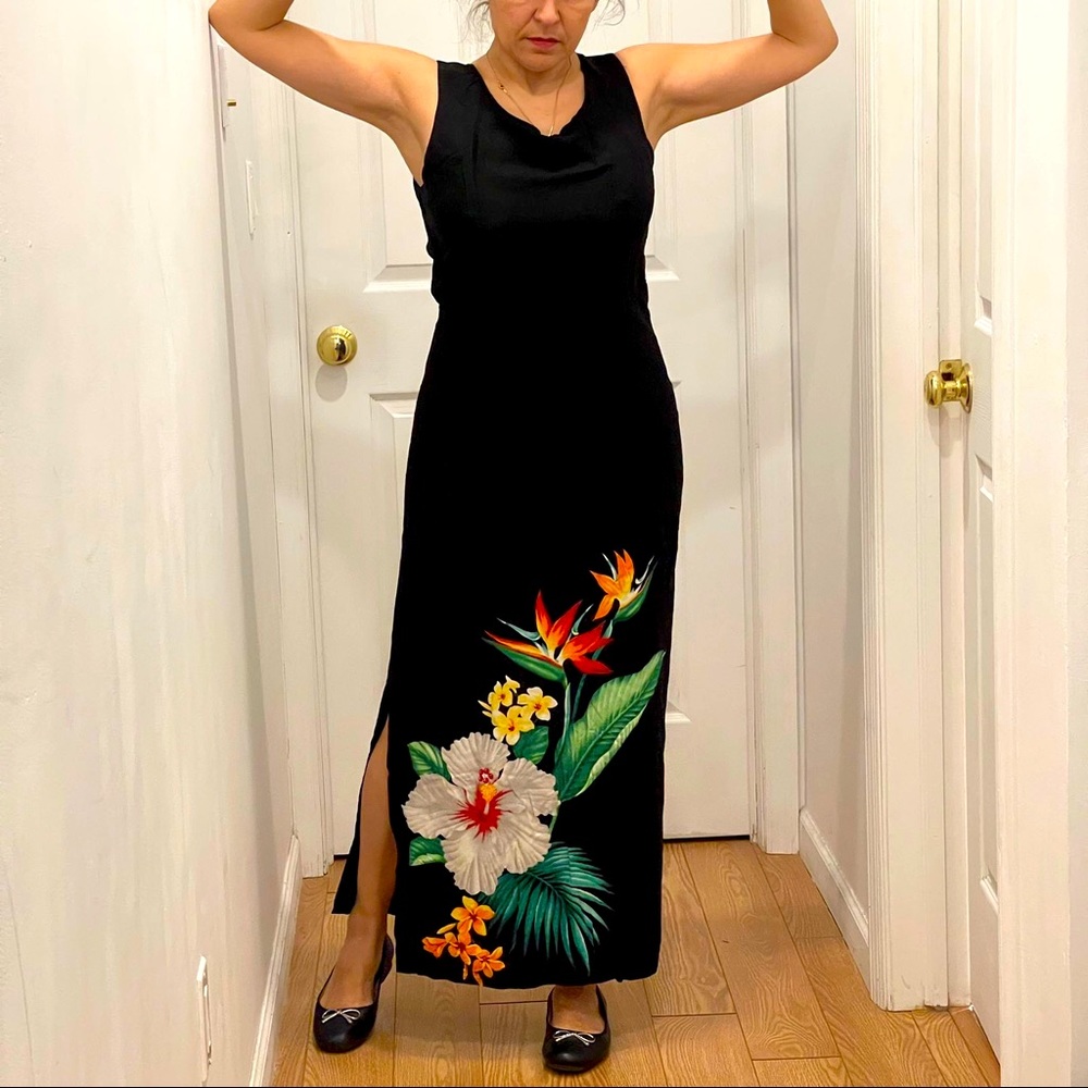 Jade Fashions black and floral sheath maxi dress. Size L. EUC